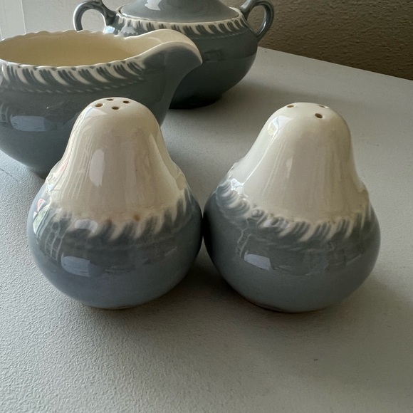 Vintage Harker Ware Pottery Cream Sugar Salt Pepper Shakers Set | Gray - Picture 2 of 8